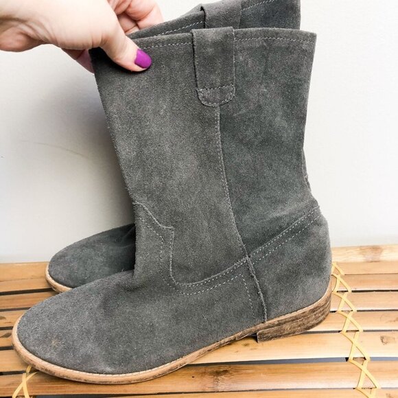 Jeffrey Campbell Gray Suede Mid Calf Booties 37 Low Heel Womens - Picture 3 of 8